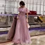Chic / Beautiful Blushing Pink Evening Dresses  2019 A-Line / Princess Scoop Neck Pearl Short Sleeve Backless Ruffle Floor-Length / Long Formal Dresses