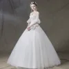 Elegant Ivory Wedding Dresses 2018 Ball Gown Beading Sequins Sweetheart Backless Short Sleeve Floor-Length / Long Wedding