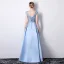 Chic / Belle Bleu Robe De Soirée 2019 Princesse Encolure Dégagée Appliques En Dentelle Fleur Faux Diamant Sans Manches Dos Nu Longue Robe De Ceremonie