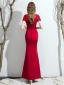 Chic / Beautiful Burgundy Evening Dresses  2019 Trumpet / Mermaid High Neck Backless Crystal Rhinestone Lace Flower Short Sleeve Floor-Length / Long Formal Dresses