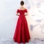 Chic / Beautiful Burgundy Evening Dresses  2019 A-Line / Princess Off-The-Shoulder Beading Crystal Lace Flower Short Sleeve Backless Floor-Length / Long Formal Dresses