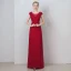 Chic / Beautiful Burgundy Evening Dresses  2019 A-Line / Princess Scoop Neck Crystal Lace Flower Short Sleeve Backless Floor-Length / Long Formal Dresses