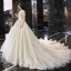 Chic / Belle Ivoire Robe De Mariée 2019 Princesse De l'épaule Appliques En Dentelle Fleur Manches Courtes Dos Nu Cathedral Train