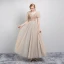 Élégant Champagne Robe De Soirée 2019 Princesse V-Cou Perlage Cristal Paillettes Manches Courtes Dos Nu Longue Robe De Ceremonie