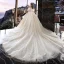 Charming Champagne Wedding Dresses 2019 A-Line / Princess Off-The-Shoulder Pearl Lace Flower Short Sleeve Backless Cascading Ruffles Cathedral Train