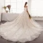 Elegant Champagne Wedding Dresses 2019 A-Line / Princess Off-The-Shoulder Beading Tassel Pearl Lace Flower Short Sleeve Backless Cathedral Train