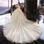 Elegant Ivory Wedding Dresses 2019 A-Line / Princess Off-The-Shoulder Beading Appliques Lace Flower Short Sleeve Backless Royal Train
