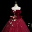 Elegant Burgundy Appliques 3D Lace Butterfly Prom Dresses 2025 Ball Gown Off-The-Shoulder Short Sleeve Backless Floor-Length / Long Formal Dresses
