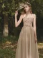 Chic / Beautiful Champagne Prom Dresses 2021 A-Line / Princess Spaghetti Straps Lace Flower Sleeveless Backless Floor-Length / Long Formal Dresses