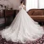 Elegant Ivory Empire Pregnant Wedding Dresses 2019 Scoop Neck Appliques Lace Flower Bell sleeves Backless Cathedral Train