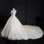 Meilleur Ivoire Fait main Perlage Robe De Mariée 2019 Princesse V-Cou Glitter Tulle Sans Manches Dos Nu Cathedral Train