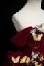 Elegant Burgundy Appliques 3D Lace Butterfly Prom Dresses 2025 Ball Gown Off-The-Shoulder Short Sleeve Backless Floor-Length / Long Formal Dresses