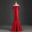 Chinese style Red Evening Dresses  2019 Trumpet / Mermaid Off-The-Shoulder Tassel Sequins Appliques Lace Sleeveless Backless Floor-Length / Long Formal Dresses