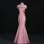Chinese style Royal Blue Evening Dresses  Trumpet / Mermaid High Neck Beading Tassel Rhinestone Lace Flower Cap Sleeves Floor-Length / Long Formal Dresses