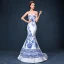 Chinese style Ivory Evening Dresses  2019 Trumpet / Mermaid Strapless Appliques Lace Rhinestone Sleeveless Backless Court Train Formal Dresses