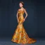 Style Chinois Doré Robe De Soirée 2019 Trompette / Sirène Encolure Dégagée Perlage Perle Gland Appliques Brodé Sans Manches Dos Nu Train De Balayage Robe De Ceremonie