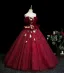 Elegant Burgundy Appliques 3D Lace Butterfly Prom Dresses 2025 Ball Gown Off-The-Shoulder Short Sleeve Backless Floor-Length / Long Formal Dresses