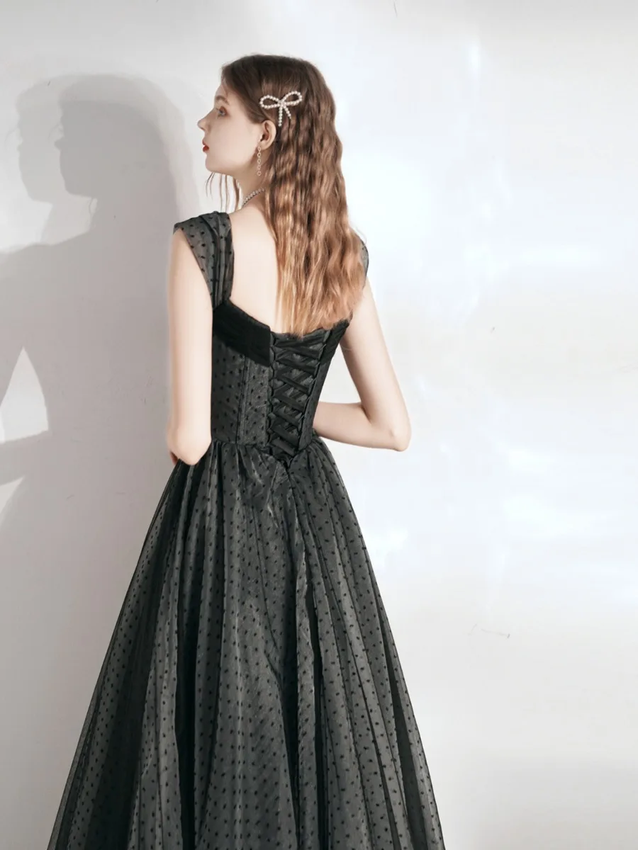 green emerald velvet dress A Line Sweetheart Neck Black Prom Dresses Long, Black Long Formal Grad –  jbydress main image 0