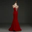 Elegant Burgundy Evening Dresses  2019 Trumpet / Mermaid Suede V-Neck Rhinestone Lace Flower Cap Sleeves Floor-Length / Long Formal Dresses