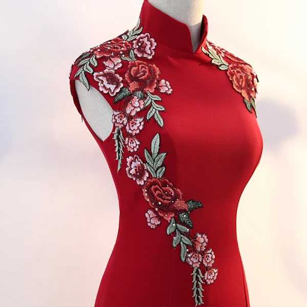 Chic / Beautiful Burgundy Evening Dresses 2019 Trumpet / Mermaid High Neck Appliques Lace Rhinestone Sleeveless Floor-Length / Long Formal Dresses