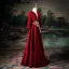 Vintage / Retro Red Beading Lace Flower Velvet Prom Dresses 2025 A-Line / Princess V-Neck Long Sleeve Backless Floor-Length / Long Prom Formal Dresses