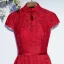 Chic / Beautiful Red Formal Dresses Evening Dresses  2017 Lace Flower Strappy High Neck Short Sleeve Knee-Length A-Line / Princess