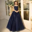 Classic Navy Blue Quinceañera Prom Dresses 2018 Ball Gown Lace Appliques Beading Sequins Scoop Neck Backless Sleeveless Floor-Length / Long Formal Dresses