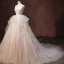 Luxury / Gorgeous Champagne Glitter Wedding Dresses 2019 A-Line / Princess See-through Deep V-Neck Sleeveless Backless Cascading Ruffles