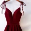 Chic / Beautiful Burgundy Evening Dresses  2019 A-Line / Princess Spaghetti Straps Suede Sash Sleeveless Backless Floor-Length / Long Formal Dresses
