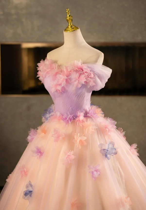 Elegante Rosa Applikationen Ballkleider 2014 Ballkleid Off Shoulder Kurze Ärmel Rückenfreies Lange Festliche Kleider