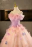 Elegante Rosa Applikationen Ballkleider 2014 Ballkleid Off Shoulder Kurze Ärmel Rückenfreies Lange Festliche Kleider