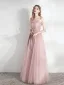 Schöne Rosa Ballkleider 2021 A Linie Bandeau Schleife Ärmellos Rückenfreies Lange Ball Festliche Kleider