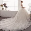 Charming Champagne Wedding Dresses 2019 A-Line / Princess Scoop Neck Beading Sequins Lace Flower 1/2 Sleeves Backless Cathedral Train