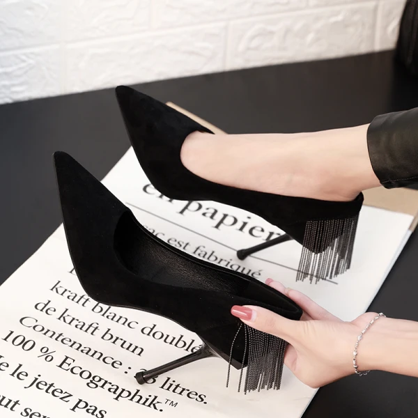 Chic / Belle Noire Daim Soirée Escarpins 2019 Gland 10 cm Talons Aiguilles À Bout Pointu Escarpins