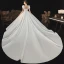 Victorian Style Ivory Satin Wedding Dresses 2021 Ball Gown Square Neckline Bell sleeves Backless Royal Train Wedding