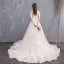 Élégant Champagne Robe De Mariée 2018 Princesse En Dentelle Appliques Encolure Dégagée Dos Nu Manches Courtes Chapel Train Mariage