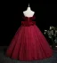 Elegant Burgundy Appliques 3D Lace Butterfly Prom Dresses 2025 Ball Gown Off-The-Shoulder Short Sleeve Backless Floor-Length / Long Formal Dresses