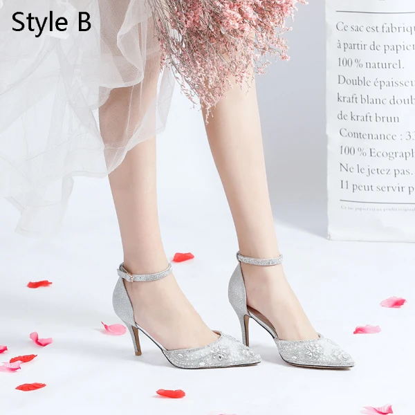 Charmant Zilveren Rhinestone Bruidsschoenen 2019 Leer Pailletten 9 cm Naaldhakken / Stiletto Spitse Neus Huwelijk Pumps