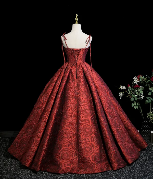 Unusual Burgundy Flower Printing Prom Dresses 2025 Ball Gown Spaghetti Straps Sleeveless Backless Floor-Length / Long Formal Dresses