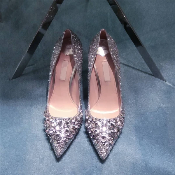 Sjarmerende Gull Brudesko 2019 Rhinestone Paljetter 8 cm Stiletthæler Spisse Bryllup Pumps