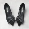 Chic / Beautiful Black See-through Dating Pumps 2019 Leather Bow Rhinestone 6 cm Stiletto Heels Pointed Toe Pumps