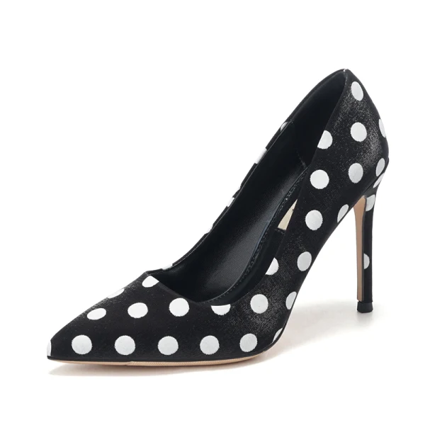 Snygga / Fina Svarta Casual Pumps 2019 Läder Prickig 10 cm Stilettklackar Spetsiga Pumps