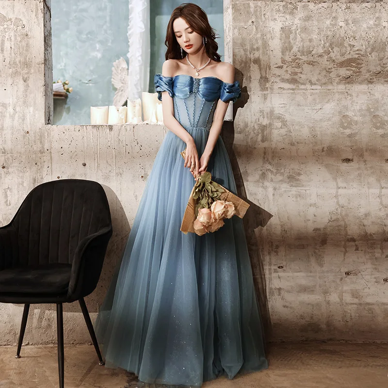 slim fit dress slacks Andrea and Leo A1437 Prom Dress - Light Blue