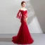 Chic / Belle Rouge Robe De Soirée 2019 Trompette / Sirène De l'épaule Paillettes En Dentelle Fleur Manches Courtes Dos Nu Train De Balayage Robe De Ceremonie