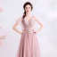 Elegant Pearl Pink Prom Dresses 2019 A-Line / Princess Beading Pearl Lace Flower V-Neck Short Sleeve Backless Floor-Length / Long Formal Dresses