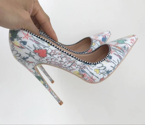 Chic / Beautiful Casual Color block Cartoon Pumps 2019 Leather Printing 12 cm Stiletto Heels Pointed Toe Pumps
