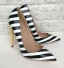 Chic / Beautiful Black White Striped Casual Pumps 2019 12 cm Stiletto Heels Pointed Toe Pumps
