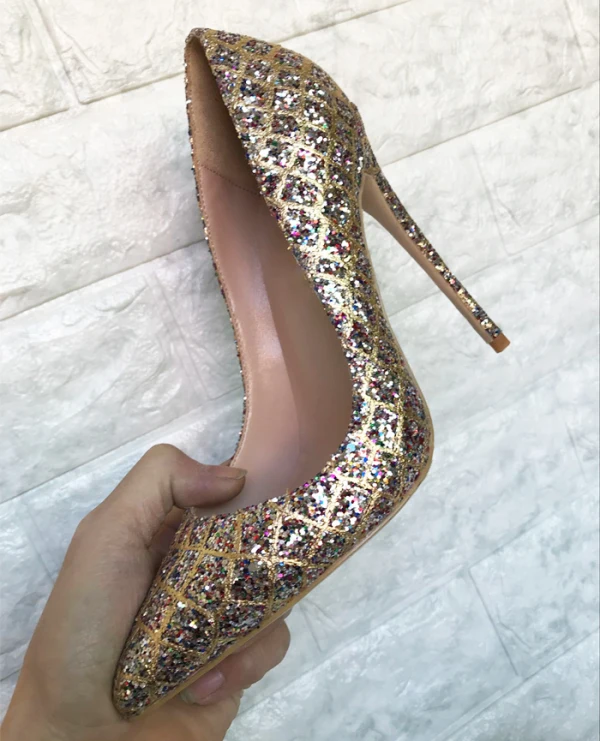 Glitzernden Jägergrün Abend Pumps 2019 Leder Pailletten 12 cm Stilettos Spitzschuh Pumps