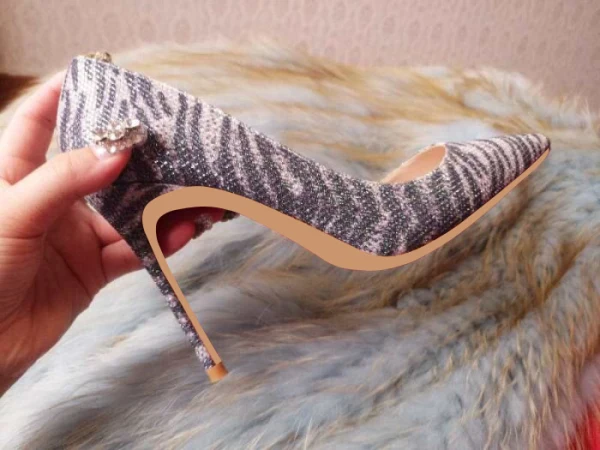 Fine Grå Aften Pumps 2019 Stripet Lær 10 cm Stiletthæler Spisse Pumps