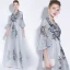 Chinese style Grey Evening Dresses  2018 A-Line / Princess Lace Appliques V-Neck 3/4 Sleeve Floor-Length / Long Formal Dresses